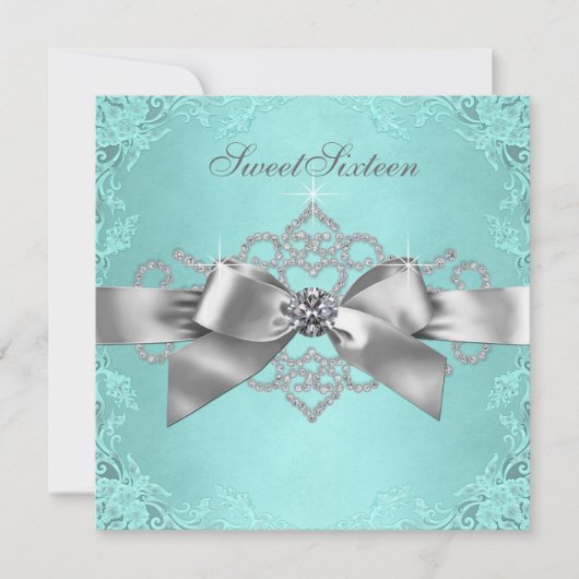 Witte diamanten turquoise verjaardagsfeest kaart (Voorkant)