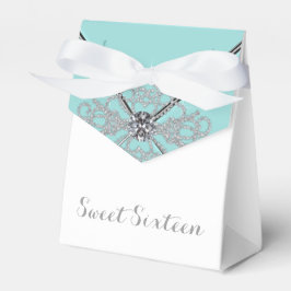 Witte diamanten turquoise zoete 16 verjaardagsfees bedankdoosjes