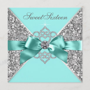 Witte diamanten turquoise zoete 16 verjaardagsfees kaart