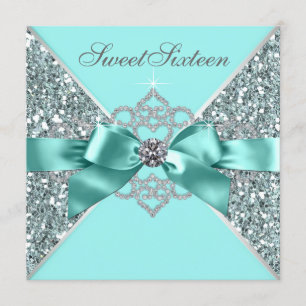 Witte diamanten turquoise zoete 16 verjaardagsfees kaart