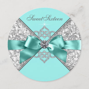 Witte diamanten turquoise zoete 16 verjaardagsfees kaart