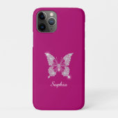 Witte Diamanten Vlinder, Script Naam, Diep Fuchsia Case-Mate iPhone Case (Achterkant)