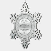 Witte diamanten & zilveren 25e bruiloft tin sneeuwvlok ornament (Rechts)