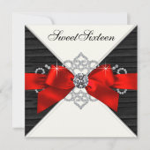 Witte Diamanten Zwart Rood Zoet 16 Verjaardagsfees Kaart (Voorkant)