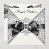 Witte Diamanten Zwart Wit Sweet 16 Verjaardagsfees Kaart (Voorkant / Achterkant)