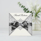 Witte Diamanten Zwart Wit Sweet 16 Verjaardagsfees Kaart (Staand voorkant)