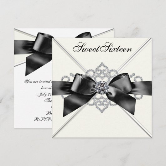 Witte Diamanten Zwart Wit Sweet 16 Verjaardagsfees Kaart (Voorkant / Achterkant)