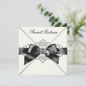 Witte Diamanten Zwart Wit Sweet 16 Verjaardagsfees Kaart (Staand voorkant)
