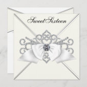 Witte Diamanten Zwart Wit Sweet 16 Verjaardagsfees Kaart (Voorkant / Achterkant)