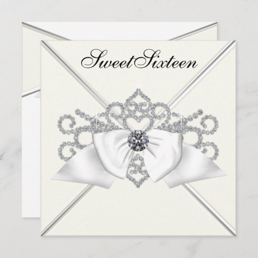 Witte Diamanten Zwart Wit Sweet 16 Verjaardagsfees Kaart (Voorkant / Achterkant)