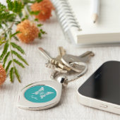 Witte Diamond Vlinder, Script Naam, Diep Teal Sleutelhanger (Zijkant)