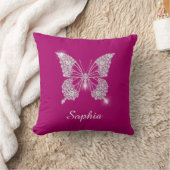 Witte Diamond Vlinder, Script Naam, Diepe Fuchsia Kussen (Deken)