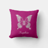 Witte Diamond Vlinder, Script Naam, Diepe Fuchsia Kussen (Voorkant)