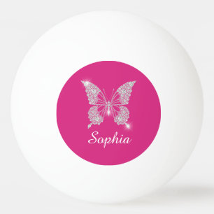 Witte Diamond Vlinder, Script Naam, Fuchsia Pingpongbal