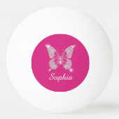 Witte Diamond Vlinder, Script Naam, Fuchsia Pingpongbal (Achterkant)
