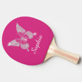 Witte Diamond Vlinder, Script Naam, Fuchsia Tafeltennisbatje (Zijkant)