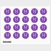 Witte Diamond Vlinder, Script Naam, Paars Ronde Sticker (Vel)