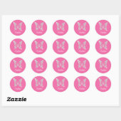 Witte Diamond Vlinder, Script Naam, Roze Ronde Sticker (Vel)