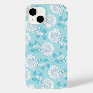 Witte dianthus anjers aqua blauw Case-Mate iPhone 14 hoesje