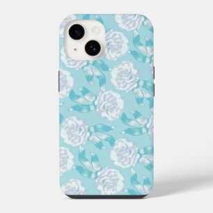 Witte dianthus anjers aqua blauw iPhone 14 hoesje