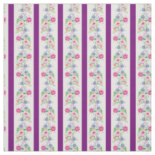 Witte, diep paarse/volksbloemen/streep(2)wit stof