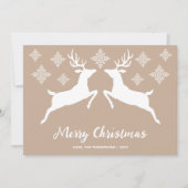 Witte dieper op beige met sneeuwvlokken en tekst feestdagenkaart (Voorkant)