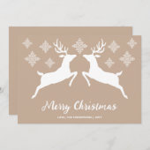 Witte dieper op beige met sneeuwvlokken en tekst feestdagenkaart (Voorkant / Achterkant)