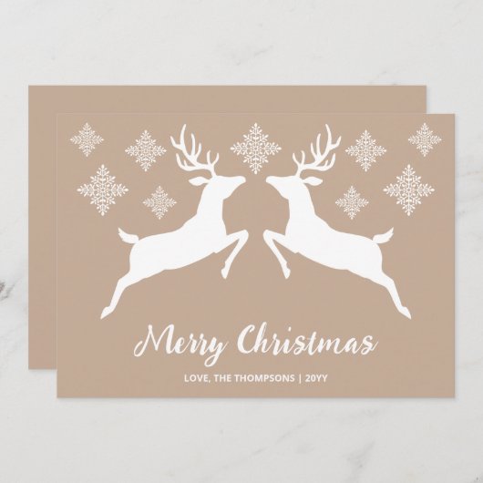 Witte dieper op beige met sneeuwvlokken en tekst feestdagenkaart (Voorkant / Achterkant)