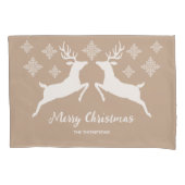 Witte dieper op beige met sneeuwvlokken en tekst kussensloop (Voorkant-Links)