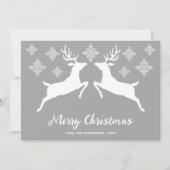 Witte dieper op grijs met sneeuwvlokken en tekst feestdagenkaart (Voorkant)