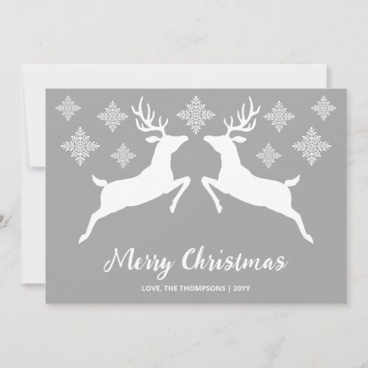 Witte dieper op grijs met sneeuwvlokken en tekst feestdagenkaart (Voorkant)