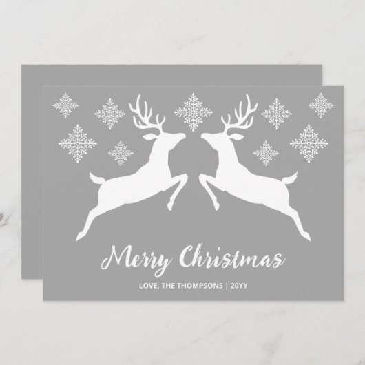Witte dieper op grijs met sneeuwvlokken en tekst feestdagenkaart (Voorkant / Achterkant)