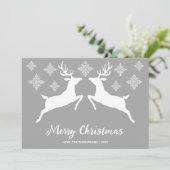 Witte dieper op grijs met sneeuwvlokken en tekst feestdagenkaart (Staand voorkant)