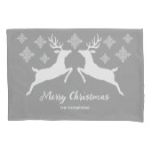 Witte dieper op grijs met sneeuwvlokken en tekst kussensloop (Voorkant-Links)