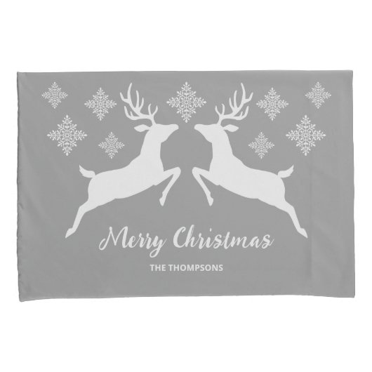 Witte dieper op grijs met sneeuwvlokken en tekst kussensloop (Voorkant-Rechts)