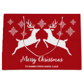 Witte dieper op rood met sneeuwvlokken en tekst groot cadeauzakje (Voorkant)