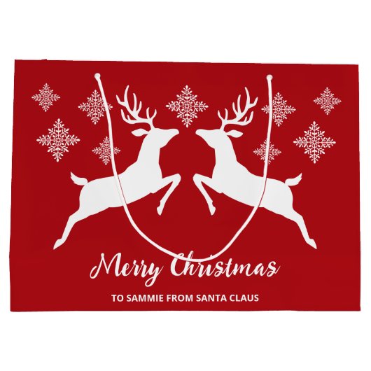 Witte dieper op rood met sneeuwvlokken en tekst groot cadeauzakje (Achterkant)