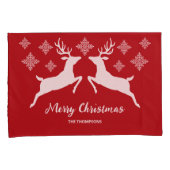 Witte dieper op rood met sneeuwvlokken en tekst kussensloop (Voorkant-Rechts)