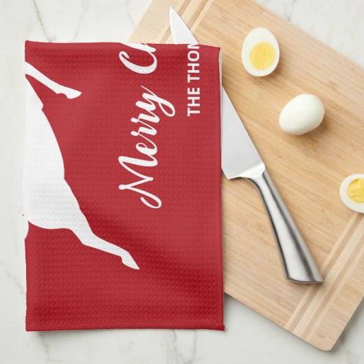 Witte dieper op rood met sneeuwvlokken en tekst theedoek (Quarter Fold)