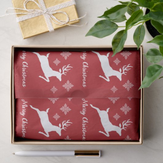Witte dieper op rood met sneeuwvlokken en tekst tissuepapier (Geschenk)