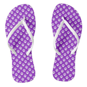 Witte Dierpootafdrukken op Paars Teenslippers