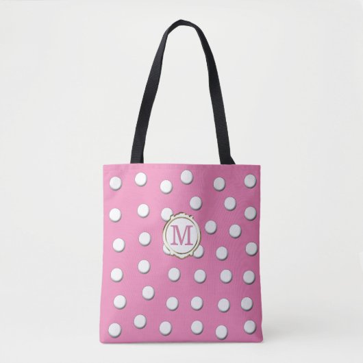 Witte dikke pooldots op roze tote bag (Voorkant)