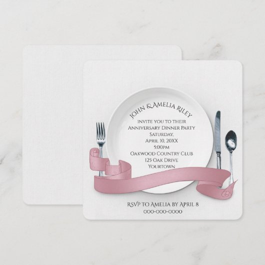 Witte dinerbord voor jubileumfeest kaart (Voorkant / Achterkant)