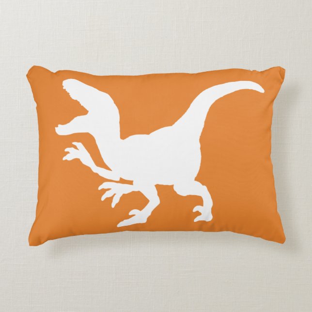 Witte Dinosaurus Raptor Silhouet Accent Kussen (Voorkant)