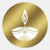 Witte Diwali Lamp op Gouden Glitter achtergrond Ronde Sticker (Voorkant)