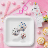 Witte dobbelstenen met kleurrijke Stippen Papieren Bordje (Feest)