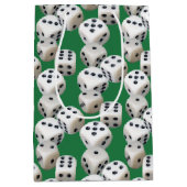 Witte dobbelstenen op groen medium cadeauzakje (Voorkant)