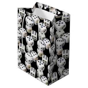 Witte dobbelstenen op zwart medium cadeauzakje