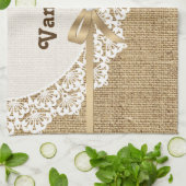 Witte doily met kant en linnen natuurlijke jute theedoek (Gevouwen)