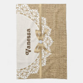 Witte doily met kant en linnen natuurlijke jute theedoek (Verticaal)